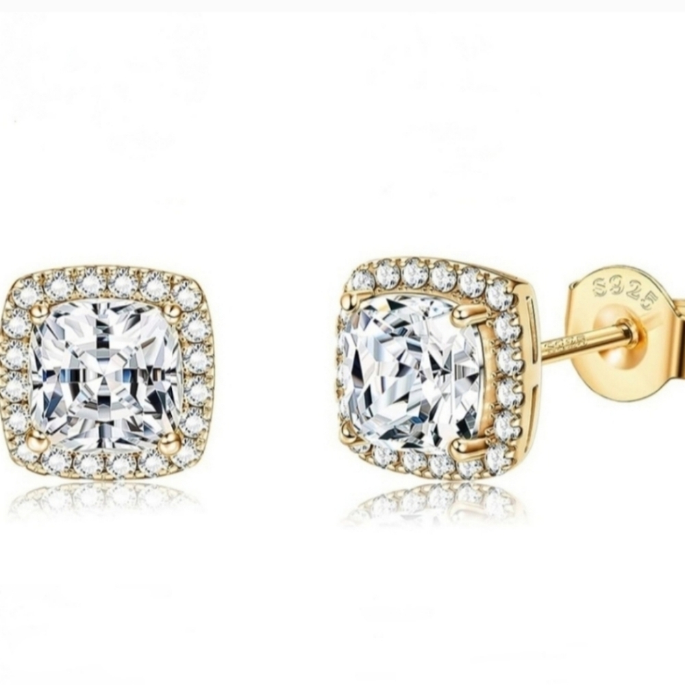 Luxury White Zircon Gold Stud Earrings